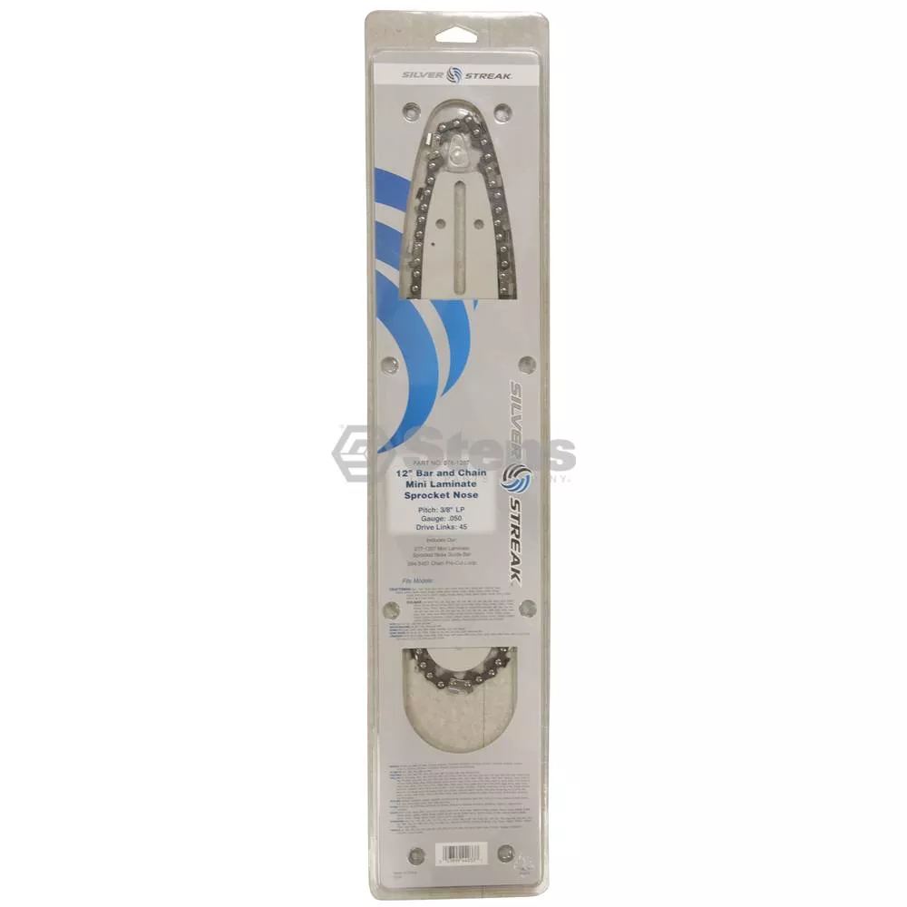 12” Bar and Chain Combo – 3/8 LP pitch, .050 gauge, 45 DL