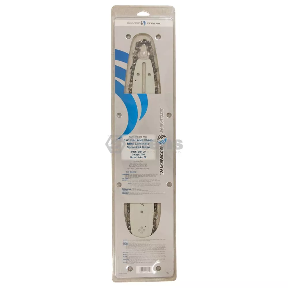 14” Bar and Chain Combo – 3/8 LP pitch, .050 guage, 52 DL **076-1407 is no longer available and has been superseded to 076-2406**