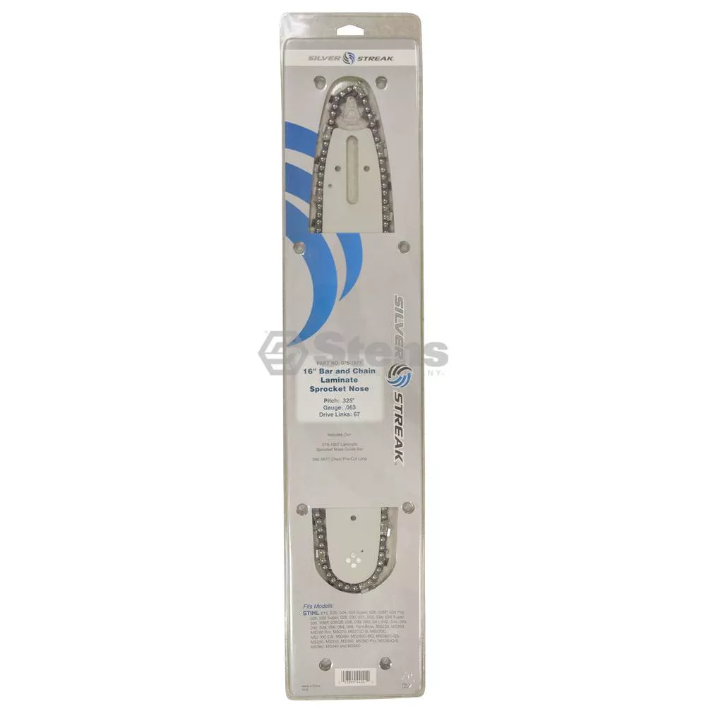 16” Bar and Chain Combo – .325” pitch, .063 gauge, 67 DL