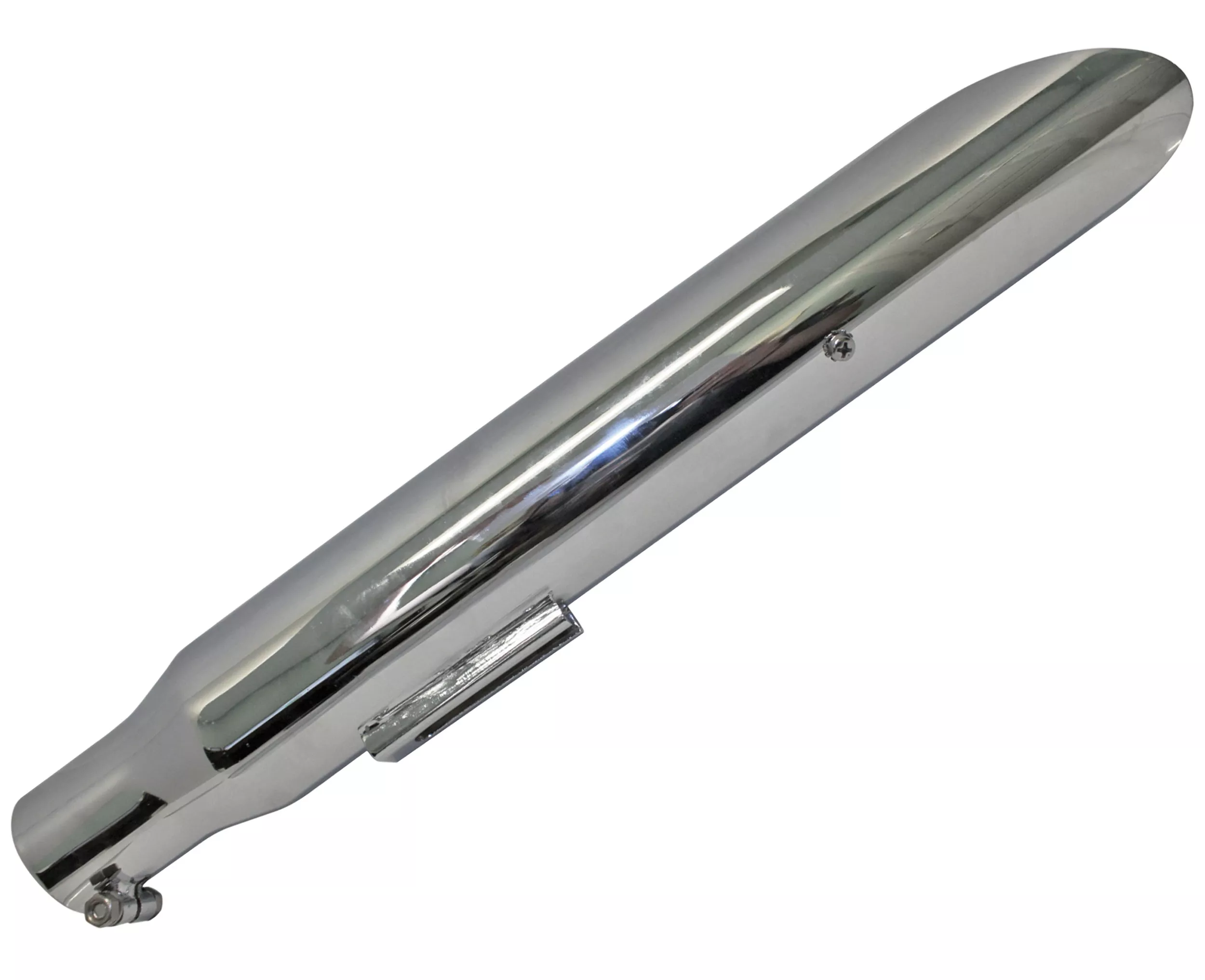 17″ Slip-On Muffler 1-3/4″ ID Inlet | Chrome Plated | Slash Cut Tip