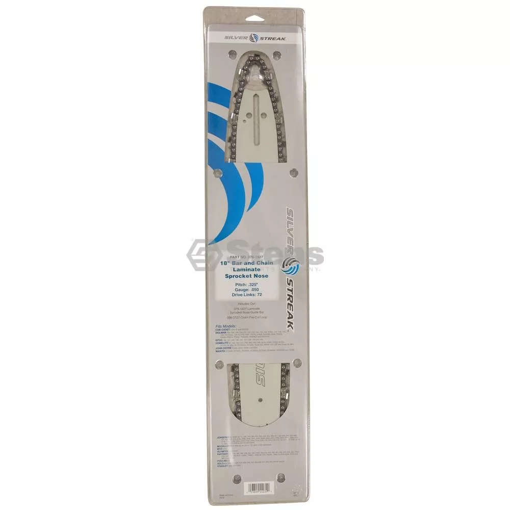 18” Bar and Chain Combo – .325” pitch, .050 gauge, 72 DL