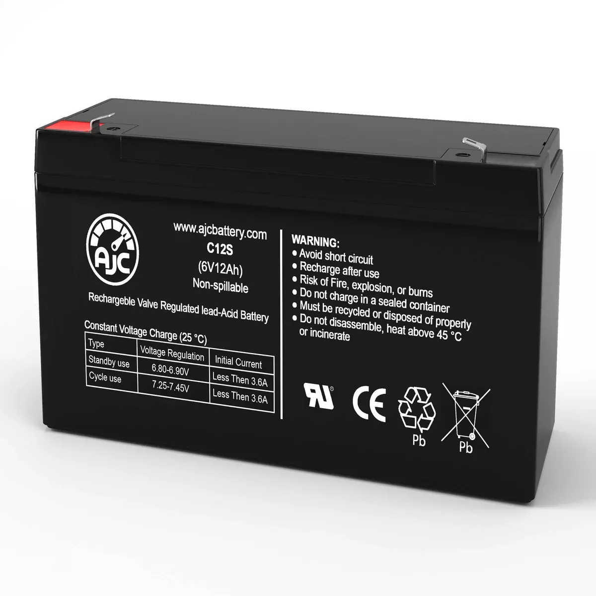 AJC Battery Compatible with FirstPower FP6120HR 6V 12Ah Sealed Lead Acid Battery