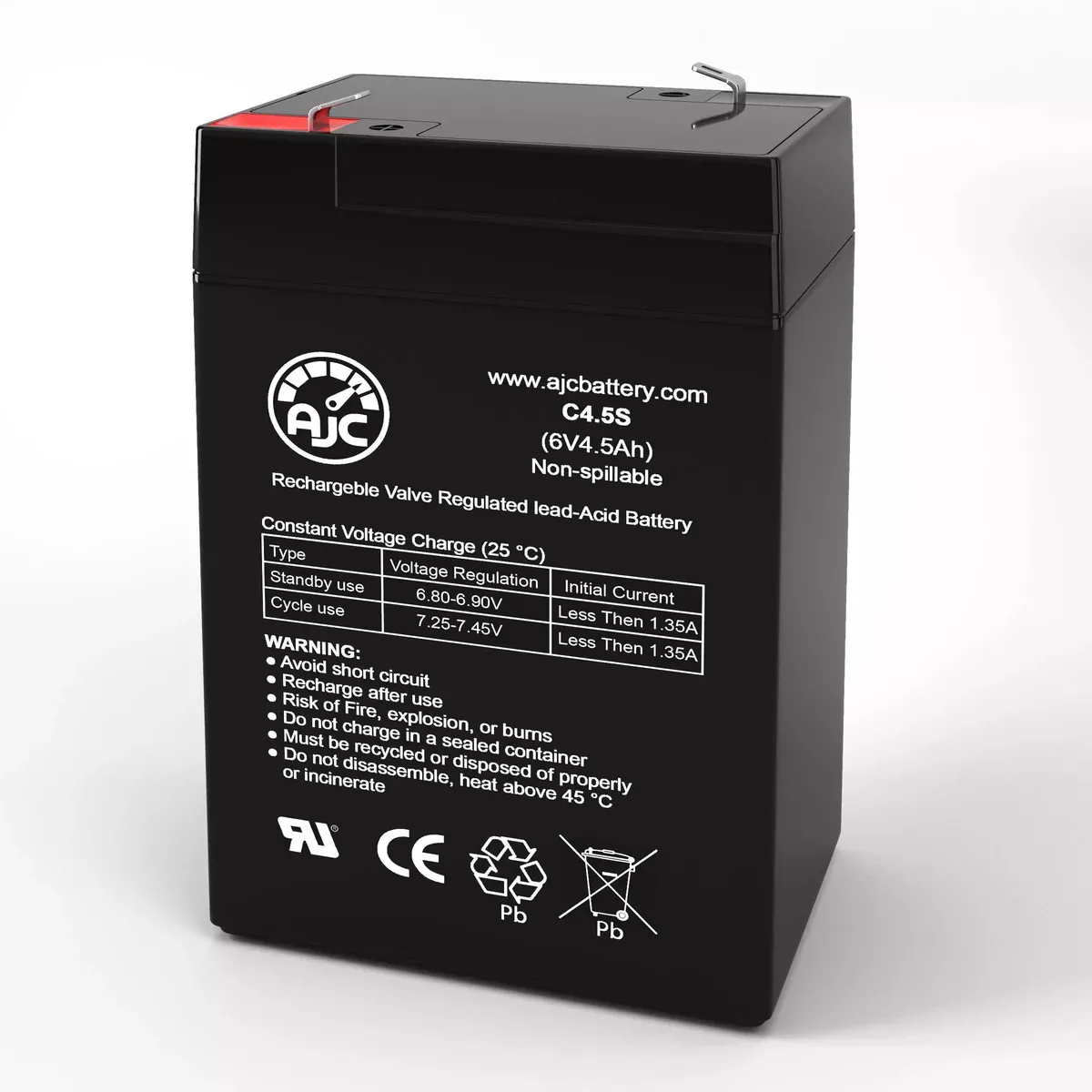 AJC Battery Compatible with Helios FB6-4.5 6V 4.5Ah Sealed Lead Acid Battery