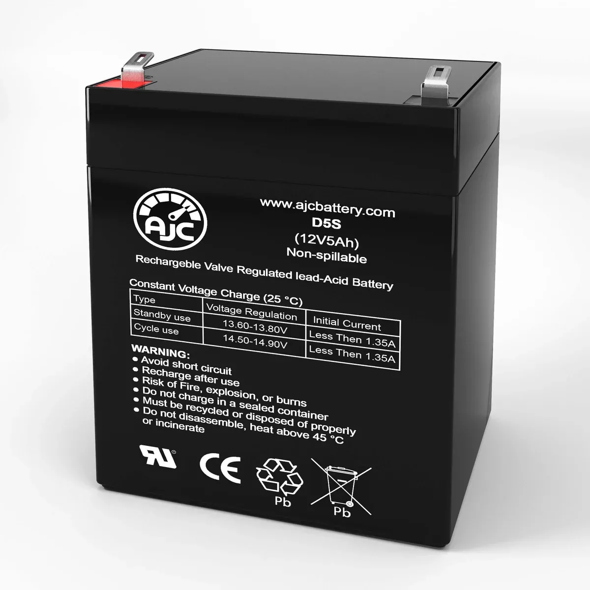 AJC Battery Compatible with Interstate BSL1055 12V 5Ah Sealed Lead Acid Battery