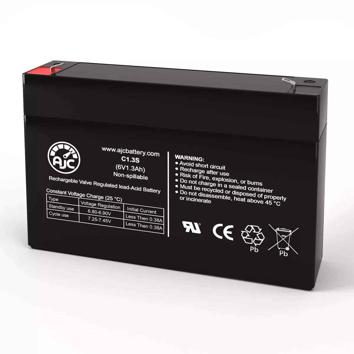 AJC Battery Compatible with Portalac PE6V1.2F1 6V 1.3Ah Emergency Light Battery