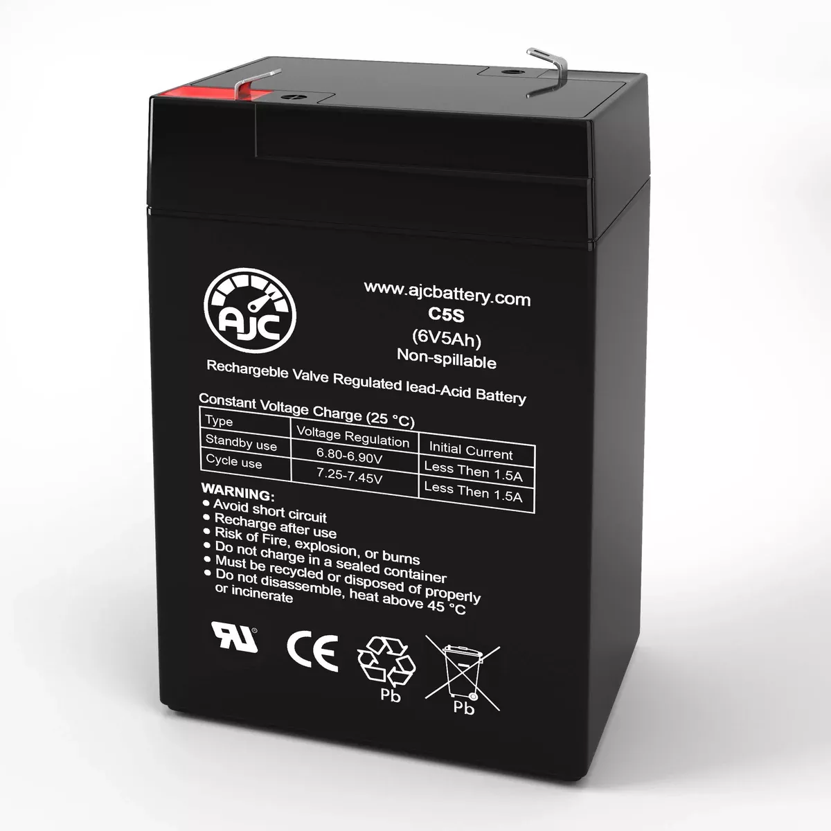 AJC Battery Compatible with Portalac PE6V4.5F1 6V 5Ah Emergency Light Battery
