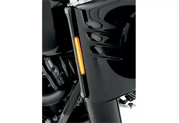 Alloy Art LED Front Signal Lights for Harley Davidson Fat Boy, Heritage, Deluxe, & Slim '90-17 - Smoked lens w/ Amber LEDs (Black Anodized)