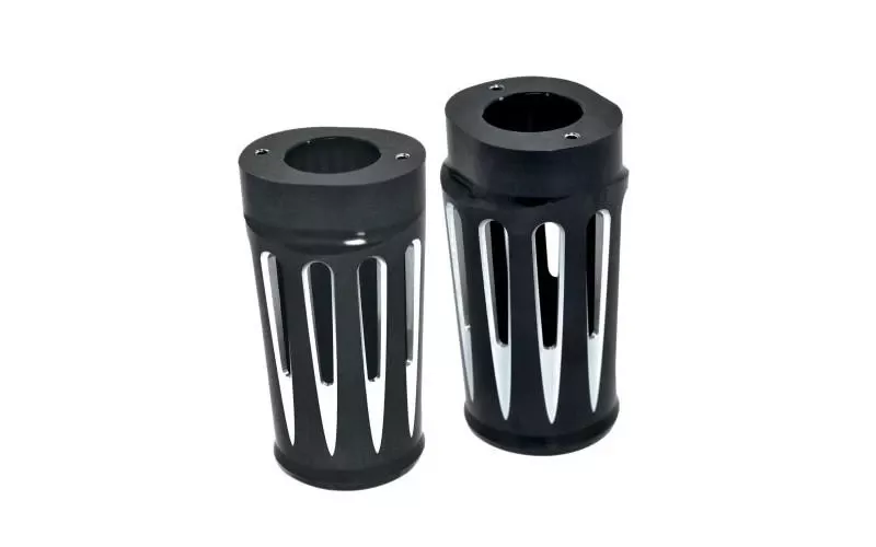 Arlen Ness Fork Boot Covers for '14 FLHT/FLT/FLHX -Deep Cut, Black Anodized +2"
