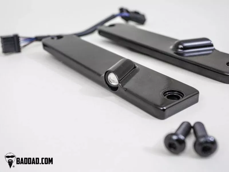 Bad Dad 900 Series Gloss Black Front LED Billet Turn Signals Harley FLS Softail
