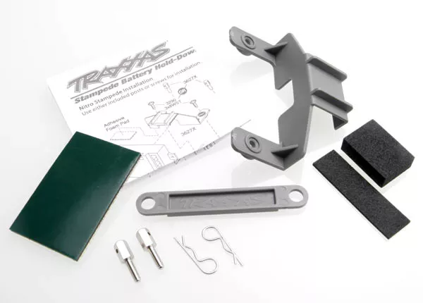Battery Hold-Down (Gray), Receiver Hold-Down, & Components for Traxxas