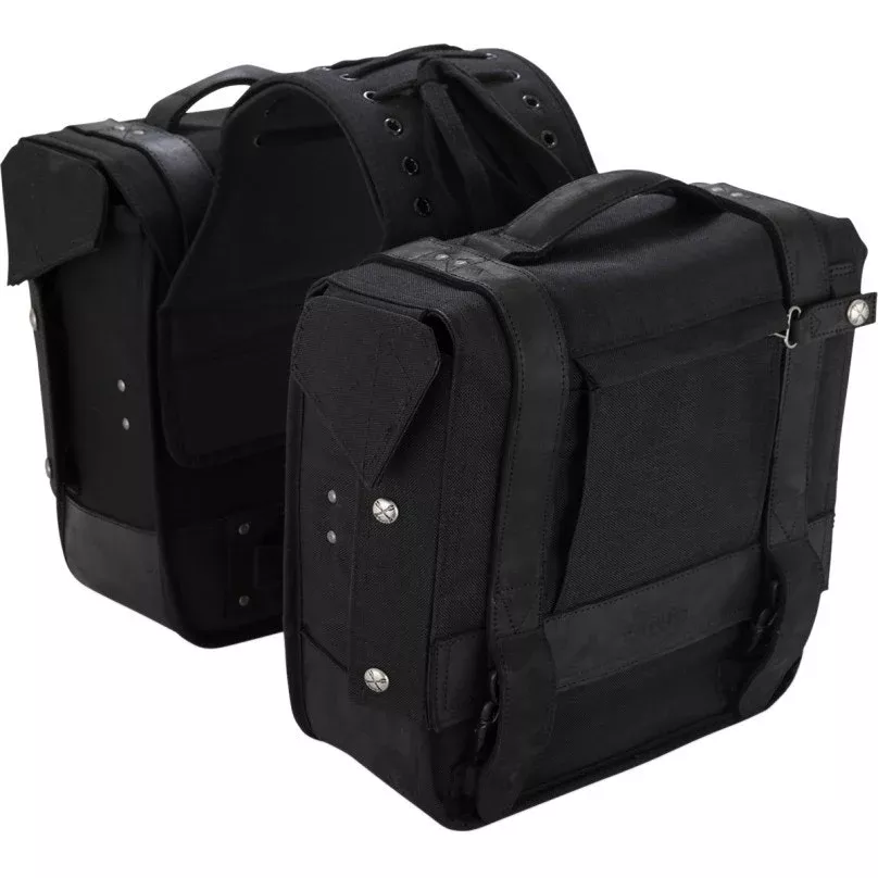 Burly Brand B15-1002B Black Leather Throwover Motorcycle Saddlebags Cargo Luggage
