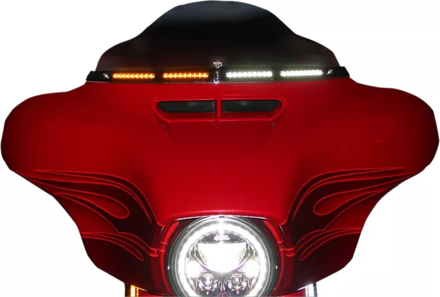 Custom Dynamics Genesis 4 Smoke LED Windshield Black Trim Harley Batwing 96-05