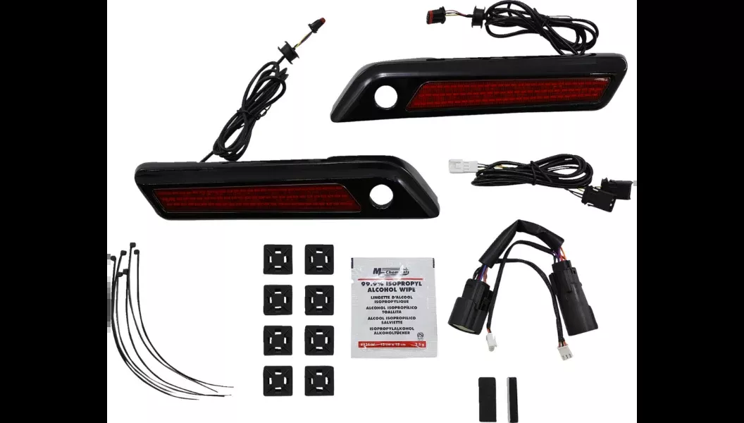 Custom Dynamics Saddlebag Hinge Cover W/Red Black LED 4 Haley 14-23 Touring Models