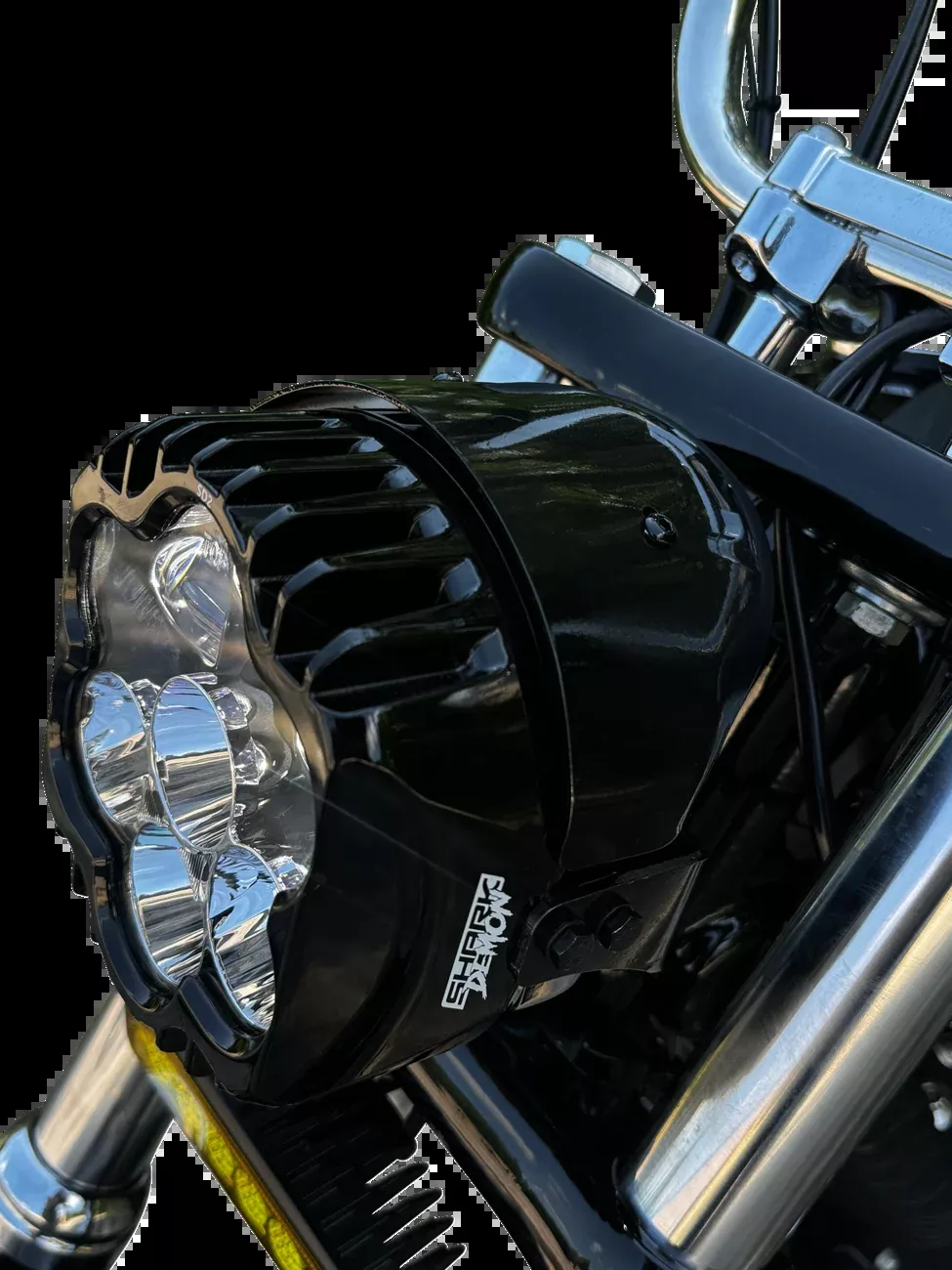 Custom Dynamics Shark Demon Performance LED Pedestal Mount Headlight 4 Harley