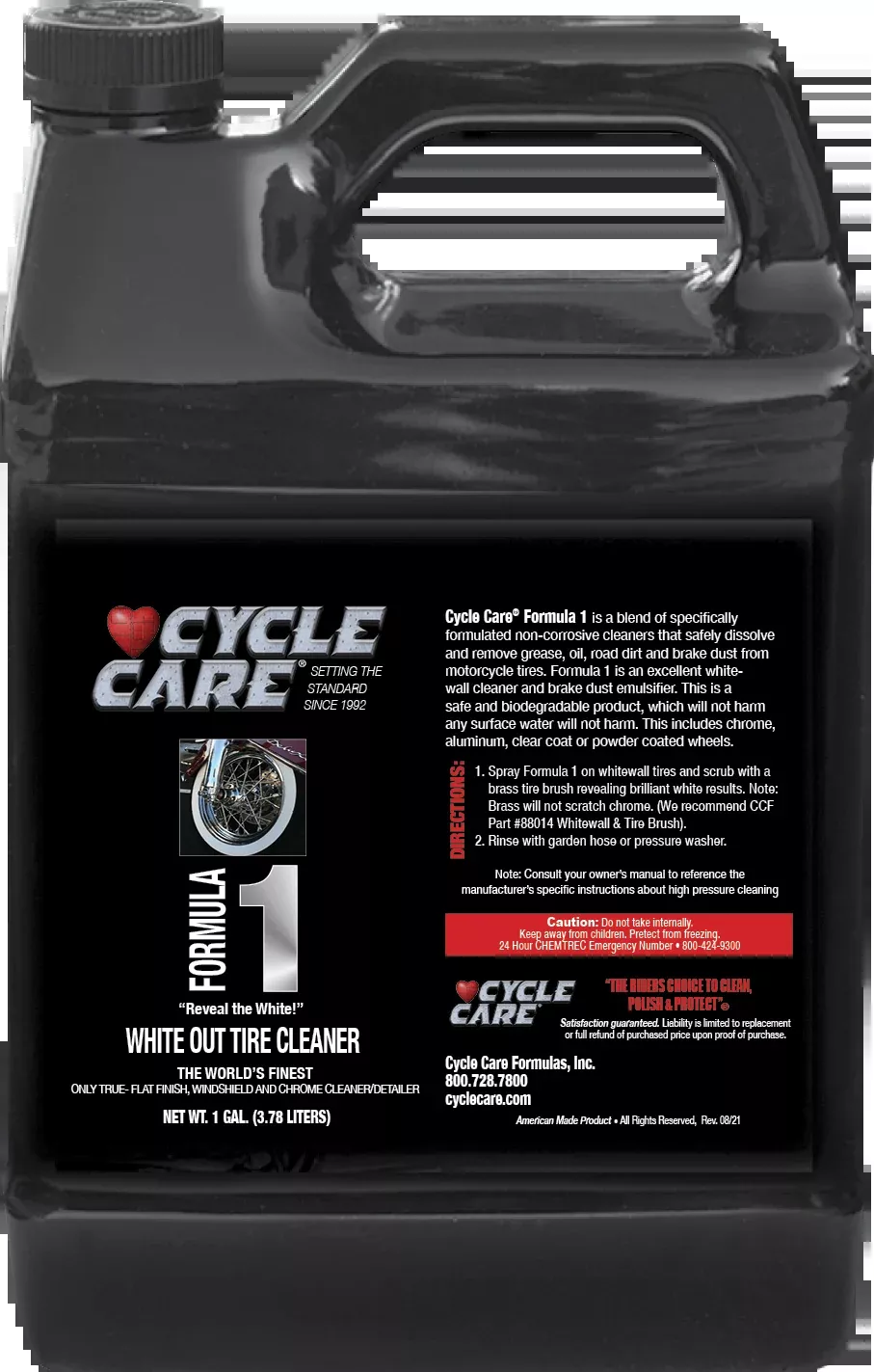 Cycle Care 1 Gal Formula 1 Motorcycle White Wall Tire Wheel Cleaner Spray Bottle