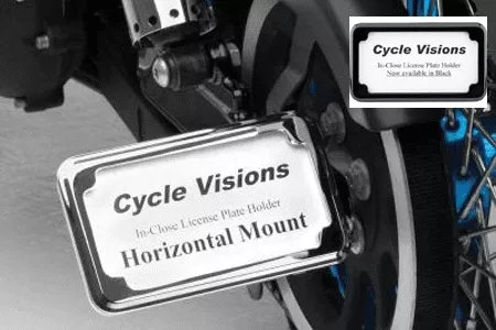 Cycle Visions In Close License Plate Holder for '05-11 XL -Black Powder-Coat, Horizontal with Plate Light