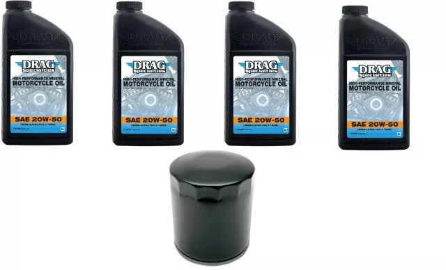 Drag Specialties 4qt SAE 20W-50 Oil & Black Filter 1999-2017 Harley Dyna Touring