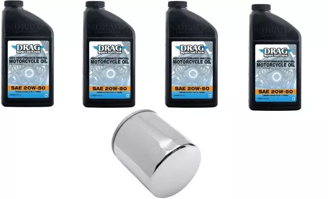 Drag Specialties 4qt SAE 20W-50 Oil & Chrome Filter 1999-2020 Harley Touring
