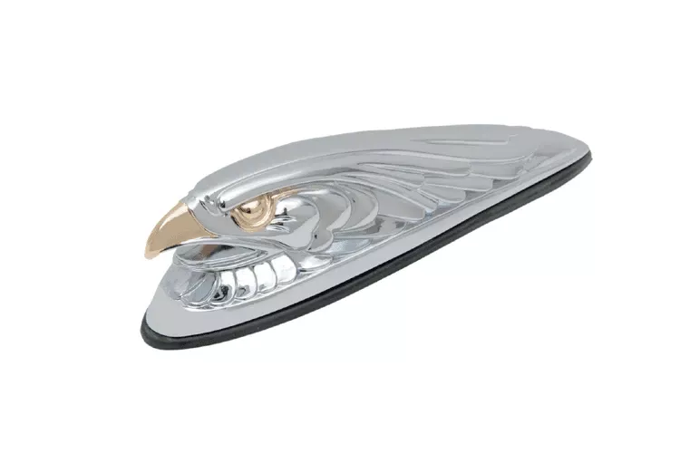 Drag Specialties Eagle Head Front Fender Ornament -Small Chrome w/ Gold Eyes