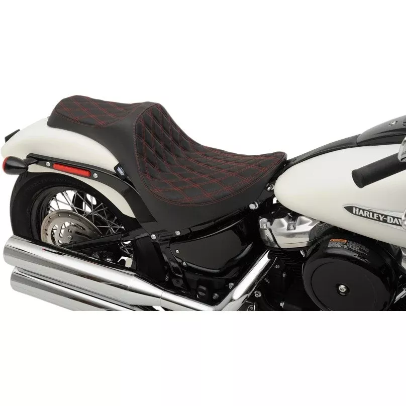 Drag Specialties Red Double Diamond Predator 3 Seat Saddle 18-23 Harley Softail
