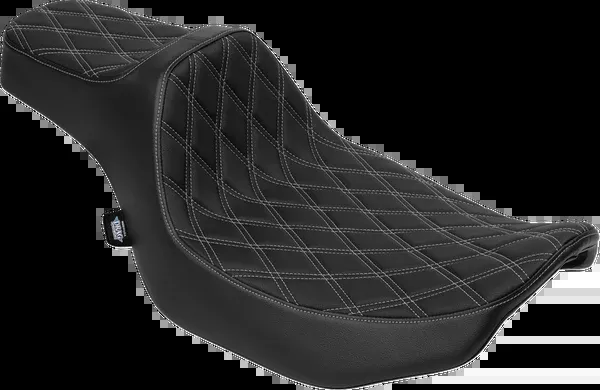 Drag Specialties Seats Extended Reach Predator III Seat – Vinyl – Silver Double Diamond Stitch – FLT/FLH ’23-’25