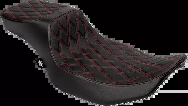 Drag Specialties Seats Performance Predator 2-Up Seat – Extended Reach – Vinyl – Red Double Diamond Stitch