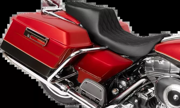 Drag Specialties Seats Predator 2-Up Seat – Vinyl – Double Diamond – Black Stitching- W/O Backrest – FL ’97-’07