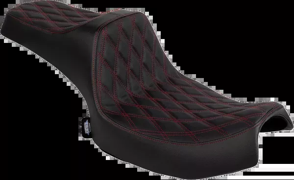 Drag Specialties Seats Predator III 2-Up Seat – Vinyl – Double Diamond – Red Stitch – Chieftain ’25/Challenger ’20-’25
