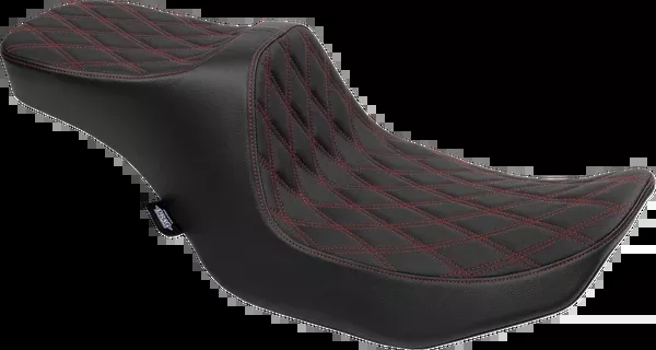 Drag Specialties Seats Predator III 2-Up Seat – Vinyl – Double Diamond – Red Stitching – FLT/FLH ’23-’24