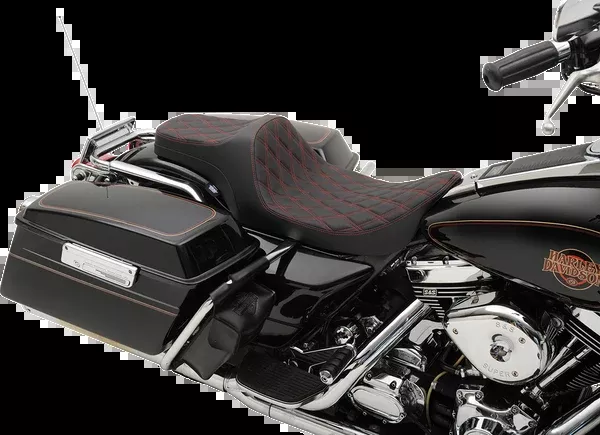 Drag Specialties Seats Predator III Seat – Double Diamond – Red Stitched – FLHR/FLHX ’99-’07