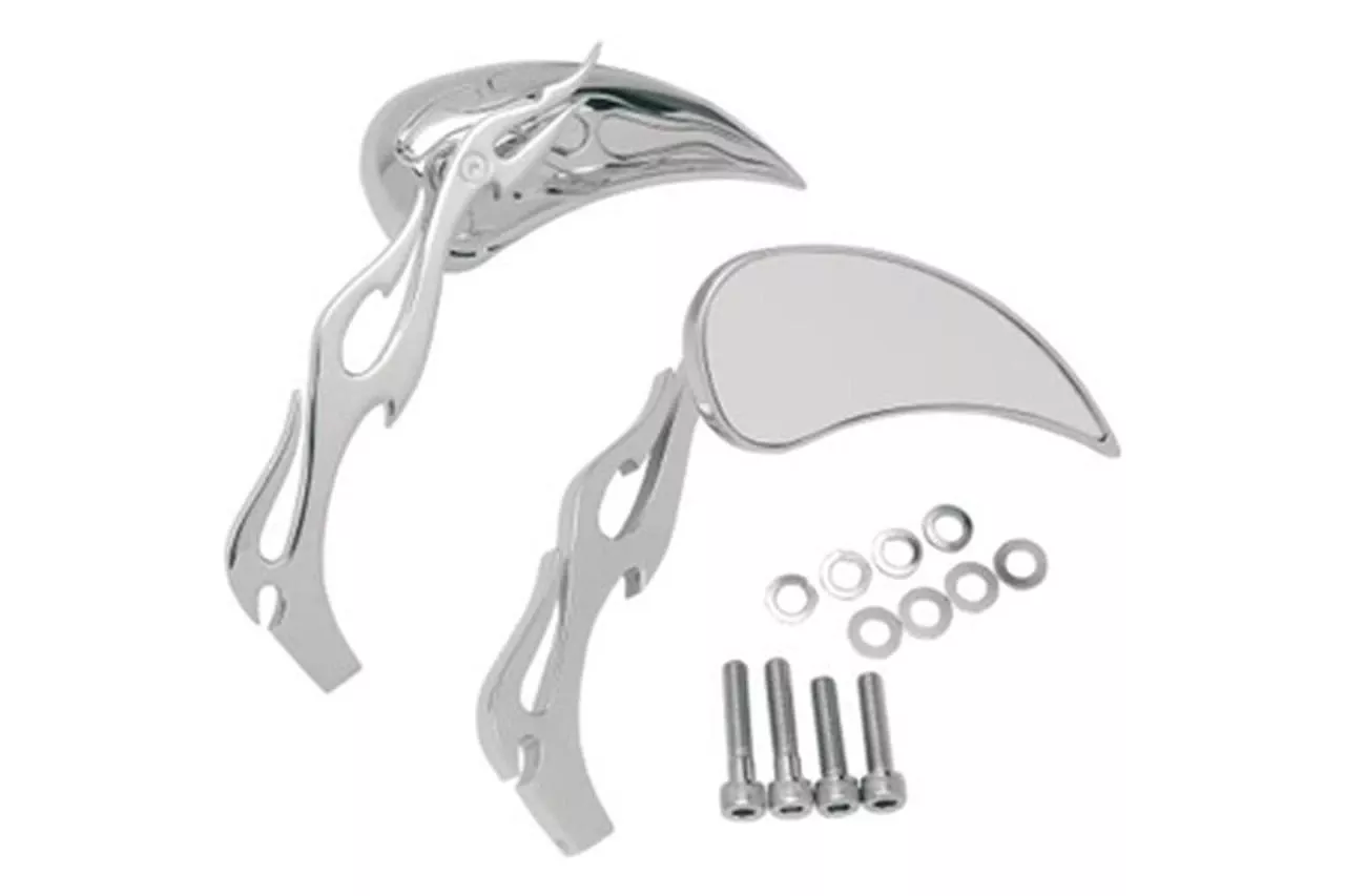 Drag Specialties Teardrop Mirrors -6 Inch Flame Stem, Chrome