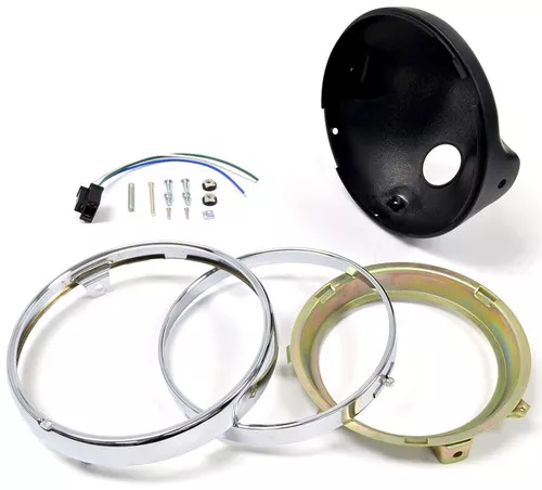 Emgo 7'' Side Mount Adjustable Black Headlight Shell w/Chrome Rings (66-65010)