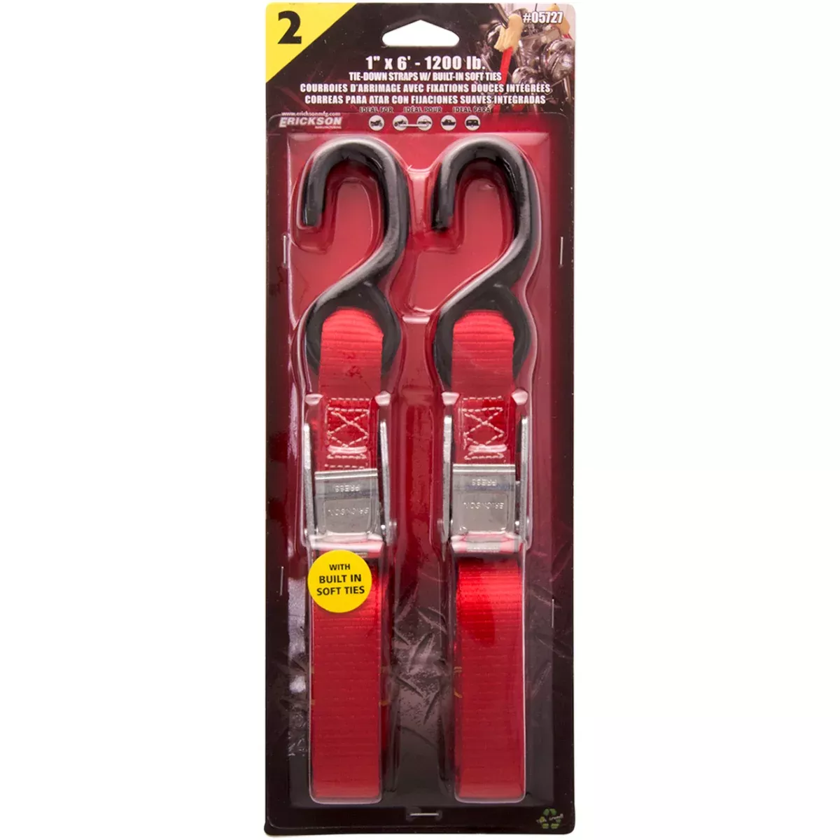 ERICKSON 3920-0407 05727 1″ X 6′ Tie-Downs with Built-In Soft Ties Soft Tie Tie-Down – 1″ x 6′ – Red