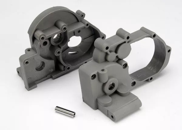 Gearbox Halves (L&R), Gray, w/ Idler Gear Shaft for Traxxas