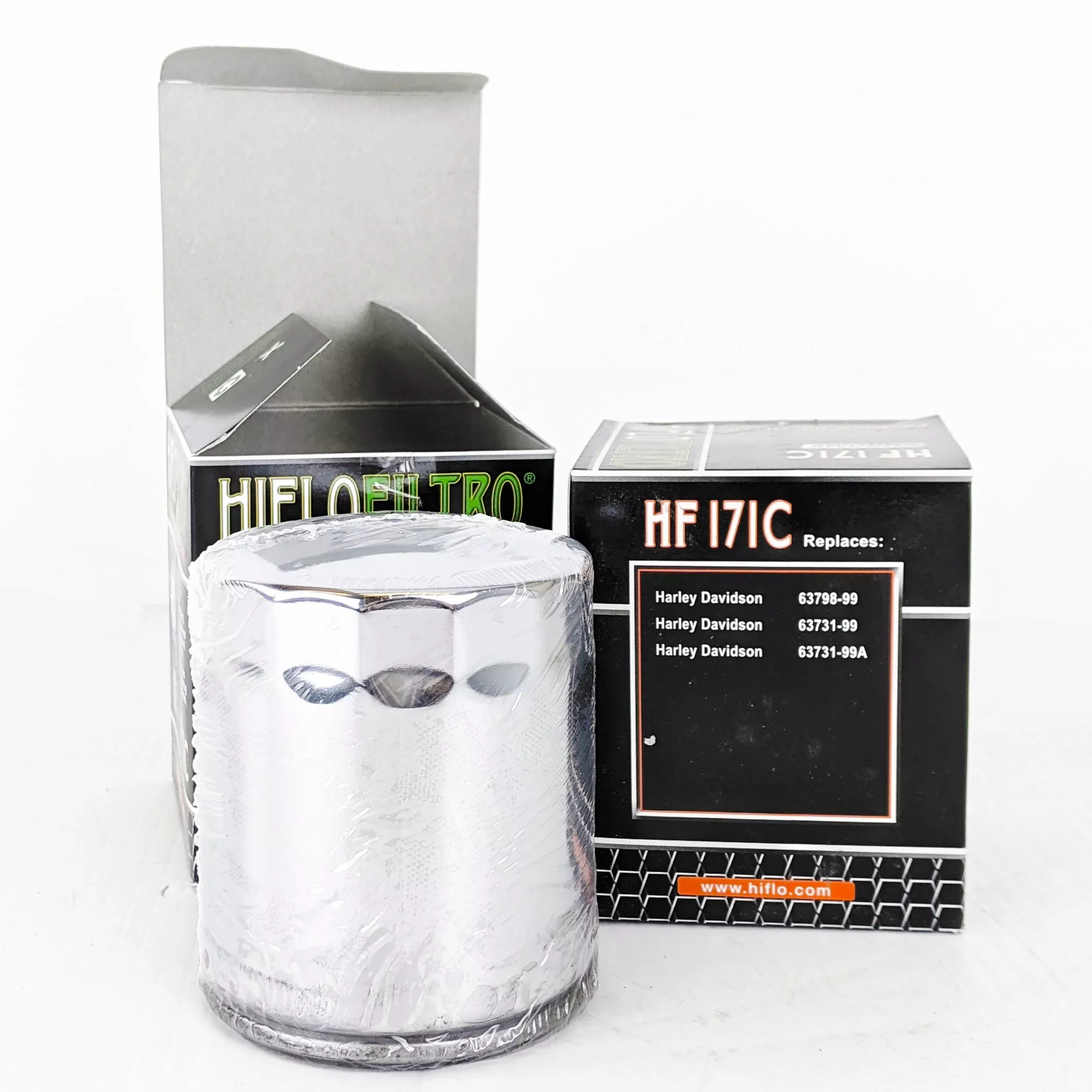 HiFloFiltro HF171C Chrome High Performance Oil Filter Pair 99-Up Harley Models