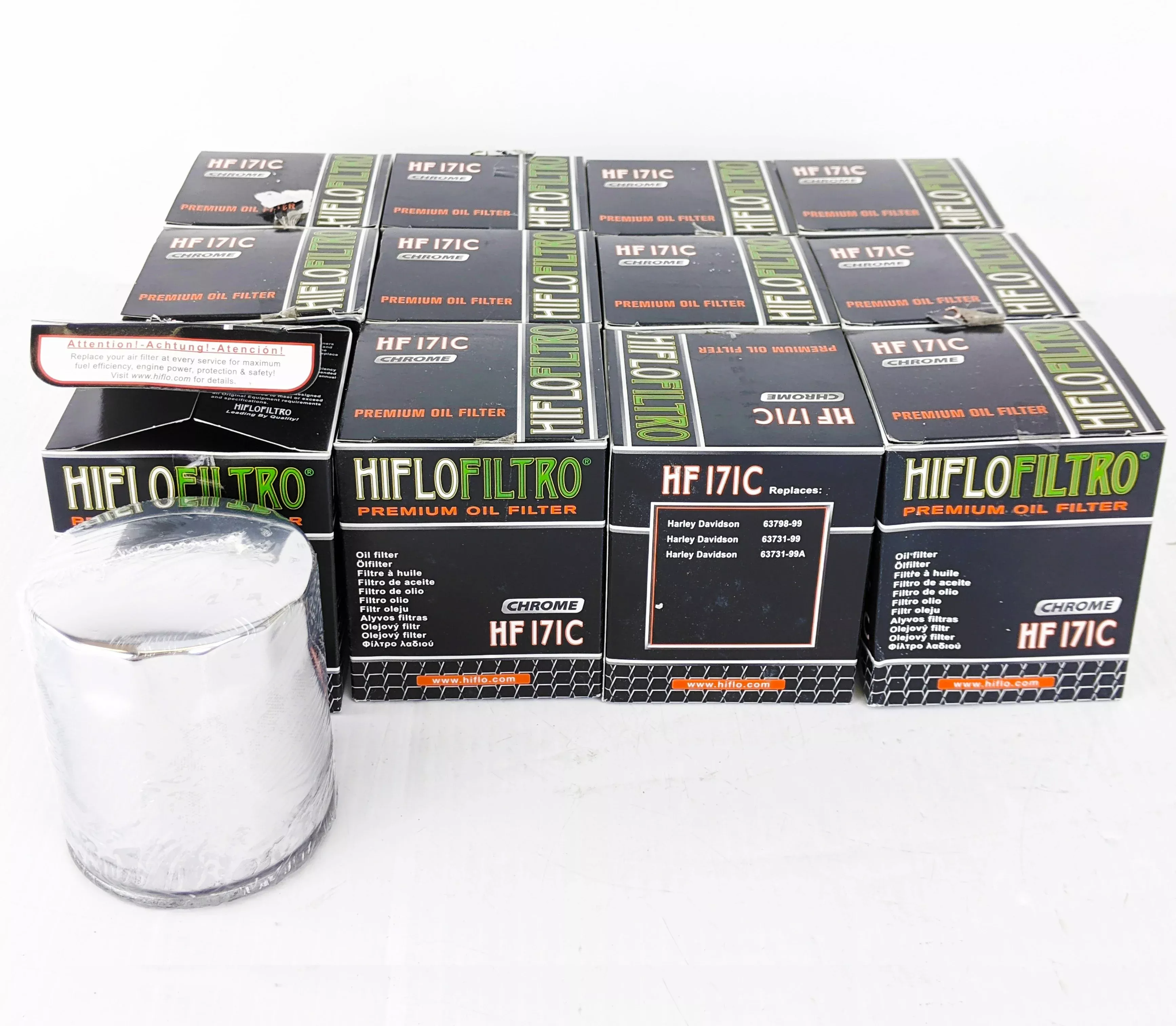 HiFloFiltro HF171C Set of 12 Chrome High Performance Oil Filter 99-Up Harley