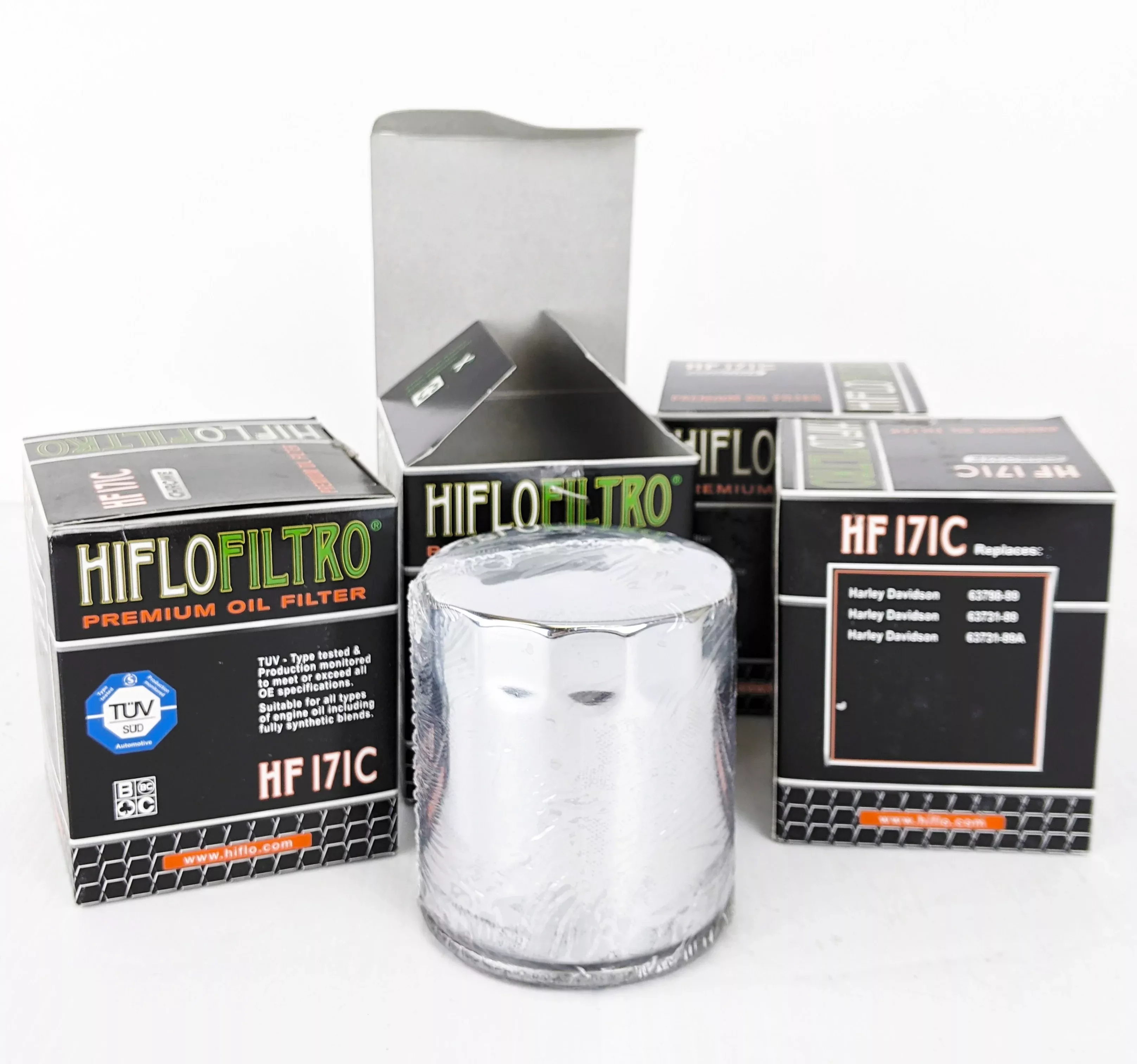 HiFloFiltro HF171C Set of 4 Chrome High Performance Oil Filter 99-Up Harley