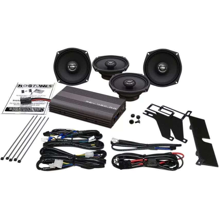 Hogtunes 200 Watt Amp & 5-1/4" Front / Rear Speakers Kit 00-13 Harley FLH Touring