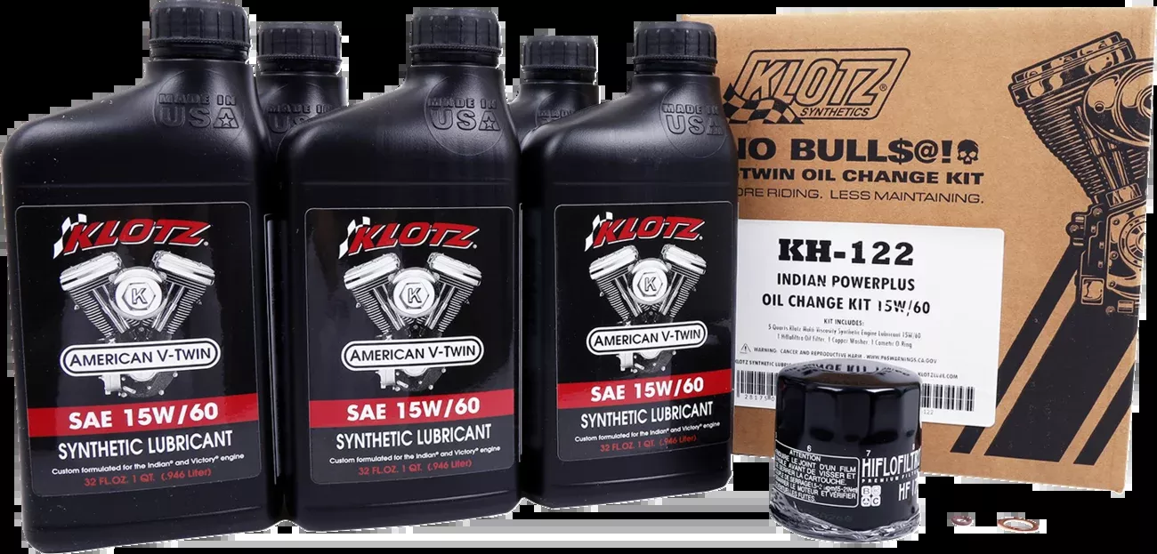 Klotz Synthetic 15W-60 Engine Oil Change Kit for 2020-2023 Indian Powerplus