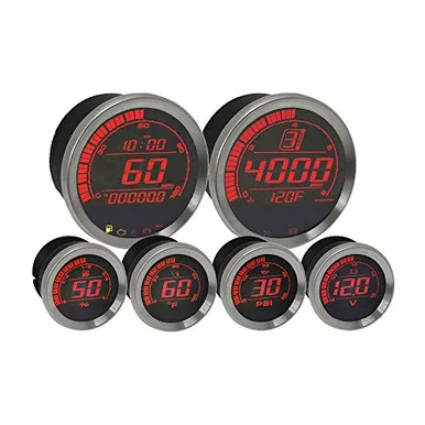 Koso BA050901 HD-02 Kit With Ambient Air Temp Silver Bezel 6 Pcs