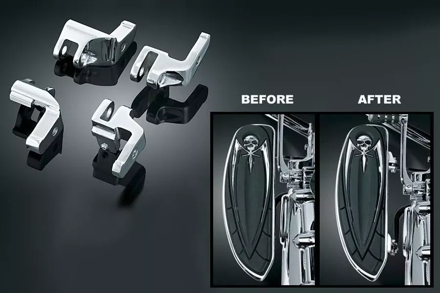 Kuryakyn Floorboard Relocator Moves Boards Out & Forward 1" for '00-Up FLST Models -Set