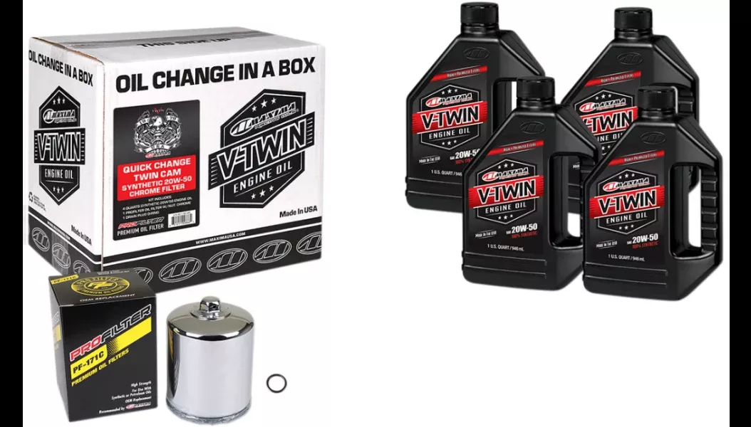 Maxima 90-119014PC Synthetic Oil Change Kit w/ Chrome Filter H-D Twin Cam 99-17