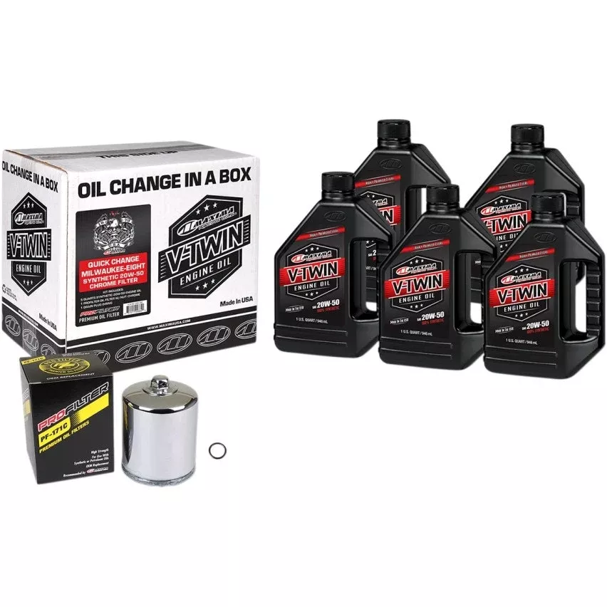 Maxima 90-129015PC Synthetic Oil Change Kit w/ Chrome Filter H-D Milwaukee Eight