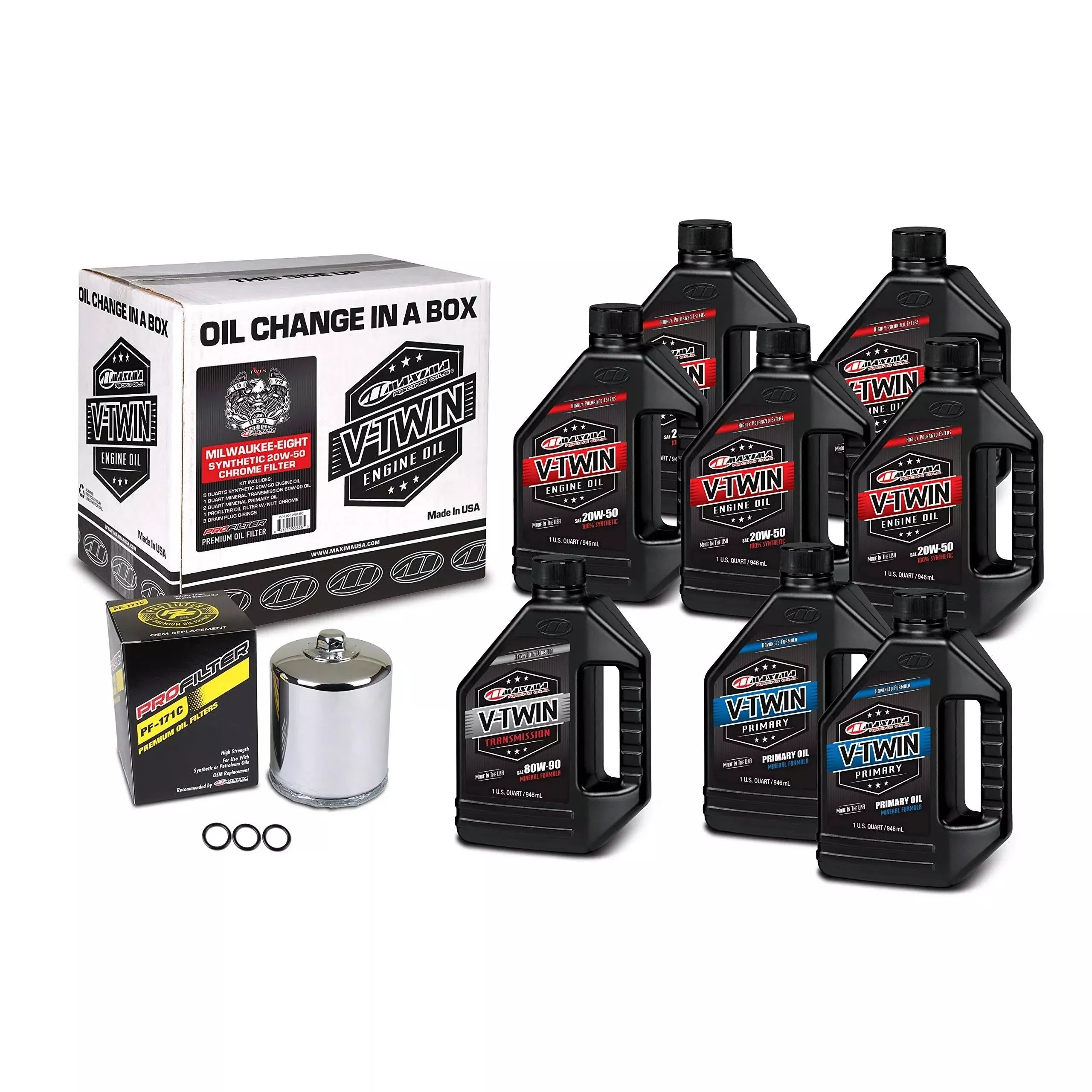 Maxima 90-129018PC Synthetic Oil Change Kit w/ Chrome Filter H-D Milwaukee Eight