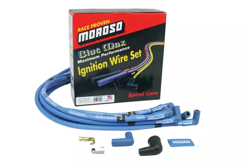 Moroso 72402 Ignition Wire Set – Blue Max – Spiral Core – Sleeved – HEI – 90 Degree fits Chevrolet Small Block