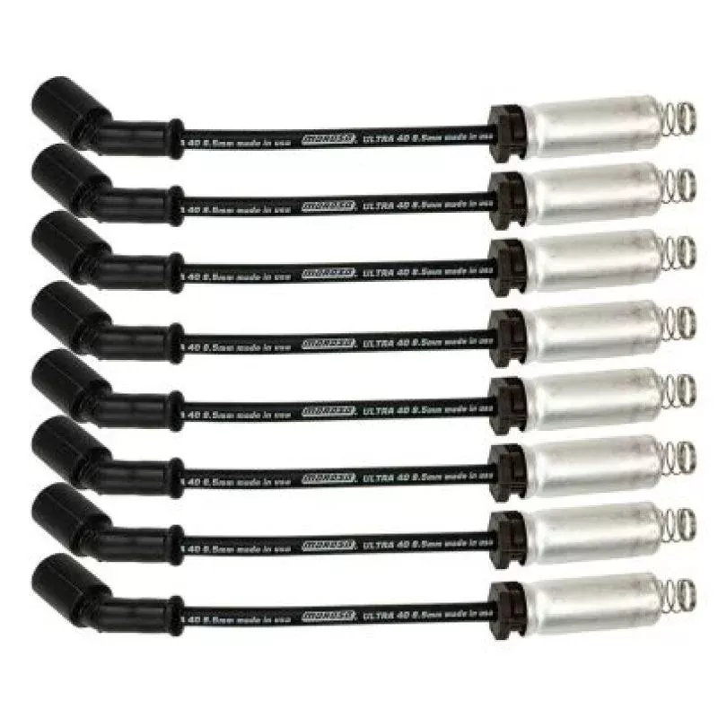 Moroso 8.5mm Ultra 40 9.75in Long Wire Set w/Alum Heatshield – Black fits GM LS, LT