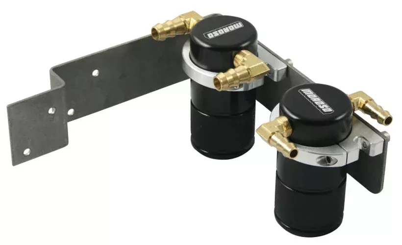 Moroso 85645 Air/Oil Separator Catch Can – Billet Aluminum – Black (w/Top Mount Intercooler) fits 2008-2014 Subaru STI