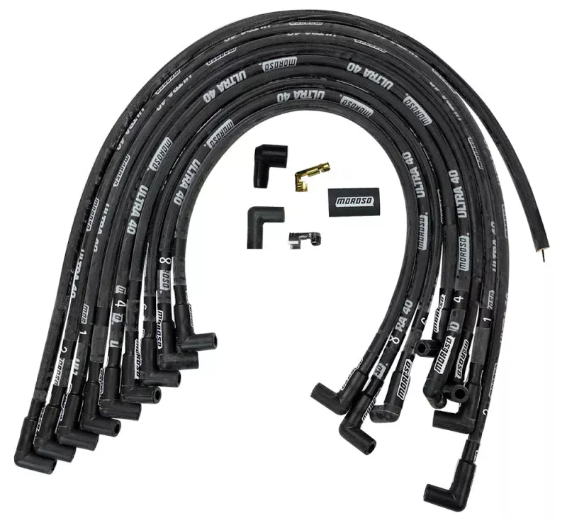 Moroso Ignition Wire Set – Ultra 40 – Sleeved – HEI – Crab Cap – 90 Degree – Blk fits Chevrolet Big Block