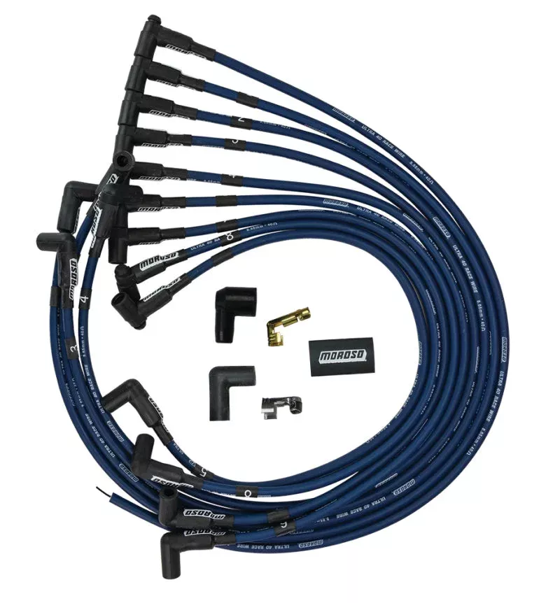 Moroso Ignition Wire Set - Ultra 40 - Unsleeved - HEI - Under Header - Blue fits Chevrolet Big Block