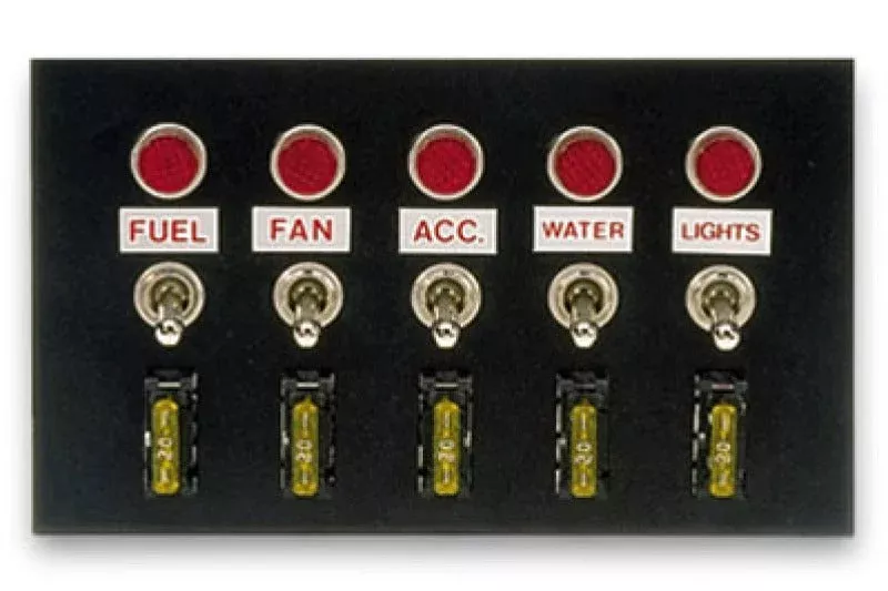 Moroso Toggle Switch Panel – Accessory – 4in x 6.75in – Five On/Off Switches